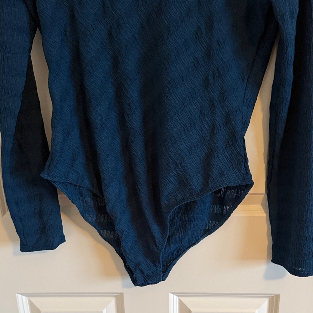 Culture Code Amina Crew Neck Textured Dark Teal Long Sleeve Bodysuit Size XL - Picture 6 of 10